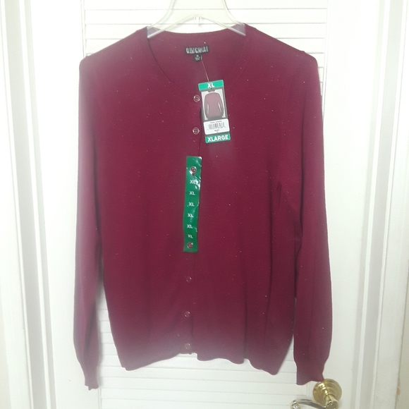 Nicole Miller Original Womens Size XL Wine Color Sparkle Button Up L/S Knit Top - Picture 6 of 11
